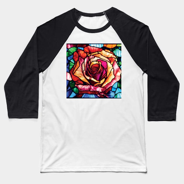 Stained Glass  Rose Baseball T-Shirt by MyMagicalPlace